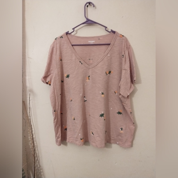 Old Navy Blush Pink With Oranges  V-neck Floral Blush Pink V-Neck Floral… - Picture 1 of 7